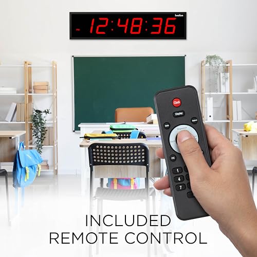 Ivation Oversized Digital Wall Clock with Large LED Display & Timer, 60" | Multi-function with Timer, Stopwatch, Alarms, Temp & Date, Aluminum frame, 6 Brightness levels, Time memory, Remote | Red - color: Red, size: 60" Inch