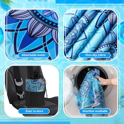 Hahafelt 2 Pack Car Seat Towel Cover with Storage Bag, Blue Mandala | 63 x 32 in Car Towel Seat Cover Non Slip Waterproof, Gym Workout Swimming Running, Machine Washable Sweat Absorbent Protector - style: Blue Mandal