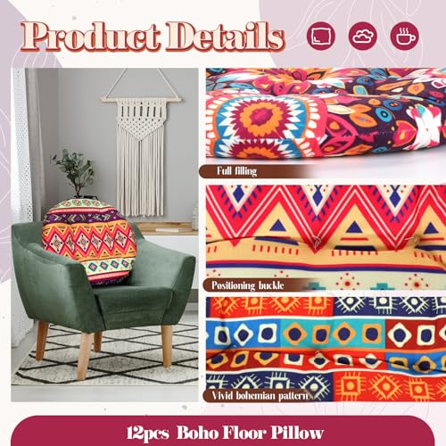 Nuogo 12 Pcs Bohemian Floor Cushions Bulk 15 Inch Boho Floor Sitting Meditation Pillows Yoga Mandala Meditation Pouf for Living Room Balcony Office Tatami(Round) - color: Round