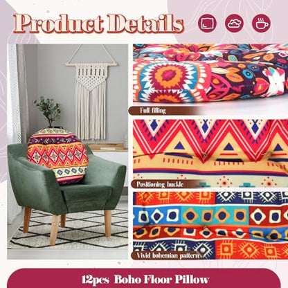 Nuogo 12 Pcs Bohemian Floor Cushions Bulk 15 Inch Boho Floor Sitting Meditation Pillows Yoga Mandala Meditation Pouf for Living Room Balcony Office Tatami(Round) - color: Round