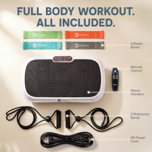 Lifepro Waver Vibration Plate Exercise Machine with 99 Speeds & 10 Presets | Resistance Bands, Non-Slip Surface, 330 lbs Capacity — Vibration Plate for Lymphatic Drainage, Body Toning, Full-Body Workout - color: White