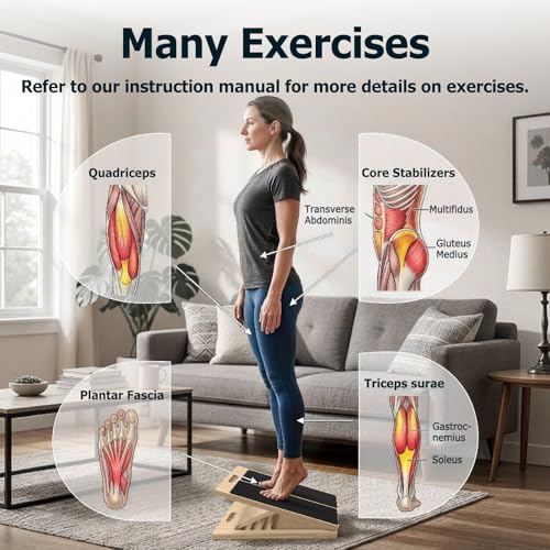 Wooden Slant Board for Calf Stretching, 5 Adjustable Angles, 300lb Capacity | 15.5-Inch Anti-Slip Squat Wedge for Yoga Pilates Fitness, Physical Therapy for Ankle Mobility & Hamstring Stretch