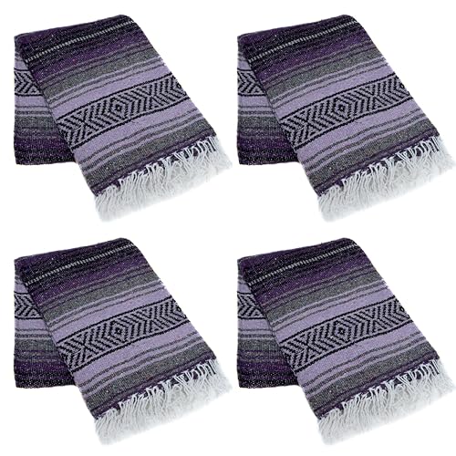 La Montana Bulk Falsa Mexican Blanket, 4 Pack, Dk Purple/Lt Purple/Charcoal - color: Dark Purple/Light Purple/Charcoal