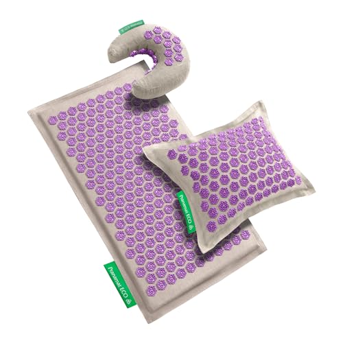 Pranamat Acupressure Large Mat with Regular & Moon Pillow Set, Premium Acupressure Therapy for Pain Relief and Relaxation, Handcrafted in Europe with Sustainable and Natural Materials (Amethyst) - color: Amethyst
