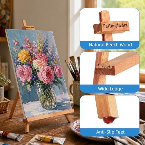 4 Pack Beechwood 25’’ Tabletop Easel Display Stand Set for Painting | Holding Canvas Up to 22 1/2 Inches High, Artist A-Frame Tripod with Rubber Feet, Portable Photo and Sign Holder - size: 4 Pack