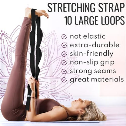 TECEUM Stretching Strap with 10 Loops for Physical Therapy & Rehab - color: Black, size: Polypropylene 1” W - 10 Loops
