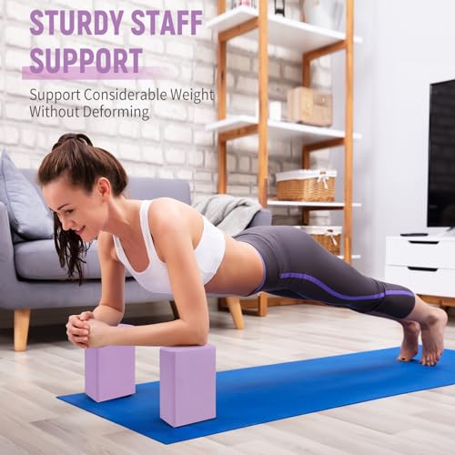 Yoga Blocks 2 Pack, 9"x6"x3" High-Density EVA Foam Yoga Block, Non-Slip Yoga Blocks for Yoga, Pilates Meditation, Stretching and Toning, Supportive, Latex-Free - color: Purple