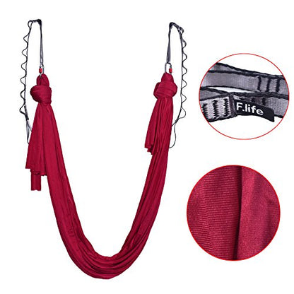 F.Life Aerial Silk Yoga Hammock & Swing for yoga Inversion,Strength training,starter hardware kit - color: Dark red