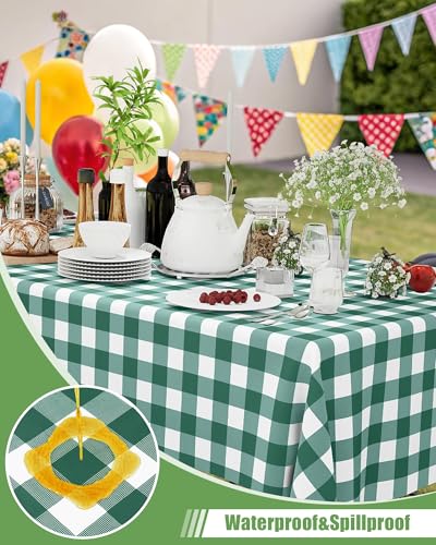Smiry 8 Packs Gingham Disposable Table Cloth, 54 x 108 Inch Waterproof Plastic Tablecloth, Rectangle Hunter Green and White Checkered Table Covers for Picnic, Birthday, Party - color: Hunter Green and White, size: 54"x108" (Pack of 8)