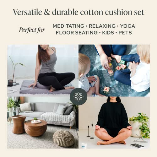 Mindful Modern 명상 쿠션 & 자부톤 명상 매트 번들 - 요가용 100% 면 명상 쿠션 세트 - 메밀 초승달 모양 Zafu 바닥 베개 직사각형 매트 - 슬레이트 그레이 색상