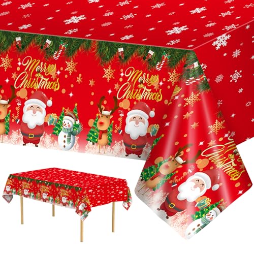 3 Pcs Merry Christmas Tablecloth - Winter Christmas Table Cloth, Disposable Plastic Rectangle Red Xmas Holiday Table Cover for Christma Decorations Party Supplies Tables Decor Favors, 108x54Inch - color: Christmas