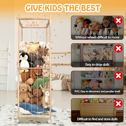 Stuffed Animal Storage Zoo with Wheels, 64" Wooden Large - color: Wooden