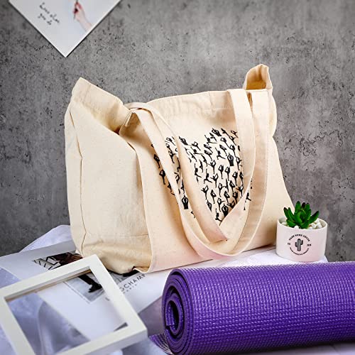 Saintrygo Yoga Bags for Women with Mat Carrier Canvas Pilates Tote Carryall Fits All Your Stuff for Travel Gym Workout - color: Beige