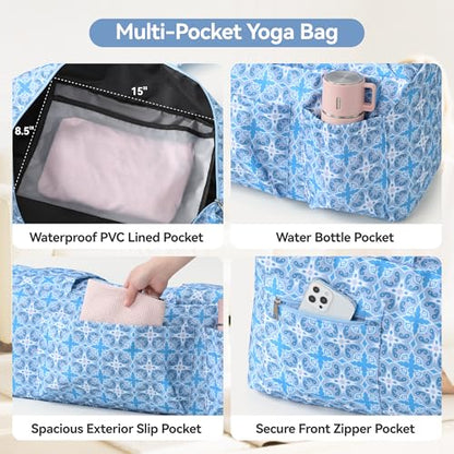 BOULDER BEE Yoga Mat Bag with Wet Pocket, Large Yoga Mat Carrier Fits All Your Stuff, Personalized Yoga Gifts, Gym Tote Bag for Women - color: Blue