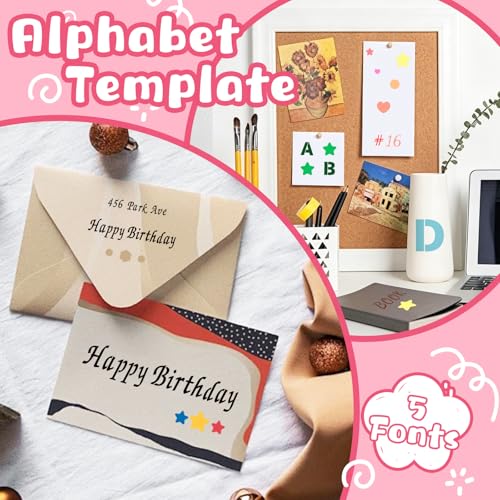 36Pcs Letter Stencils Small Reusable Letter Number Stencils for Painting | 1/2,3/4,1,5/4,2Inch,Alphabet,Geometric Templates,DIY Art Craft Project,Notebook,Scrapbooking, Journal,Wall,Home,Party Decor