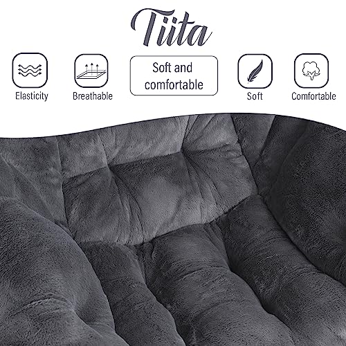 Tiita Lazy Chair with Ottoman, Comfy Reading Accent Chair, Plush Navy - color: Plush-navy