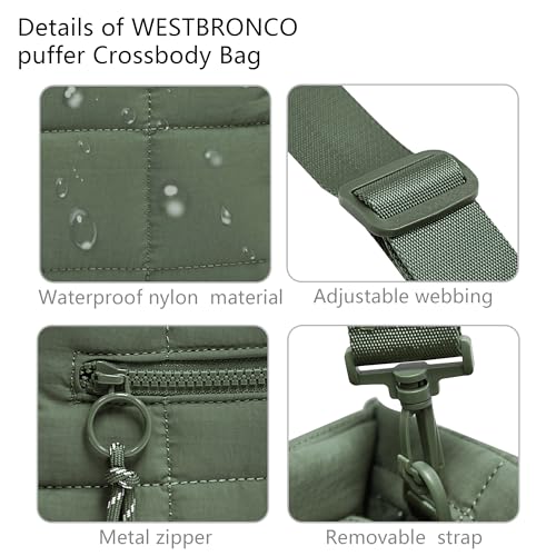Quilted Crossbody Bags for Women,Puffer Weekender Overnight Bag,Purse Handbag Organizer,Small Tote Bags Shoulder Bag - color: Green