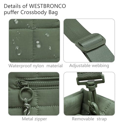 Quilted Crossbody Bags for Women,Puffer Weekender Overnight Bag,Purse Handbag Organizer,Small Tote Bags Shoulder Bag - color: Green