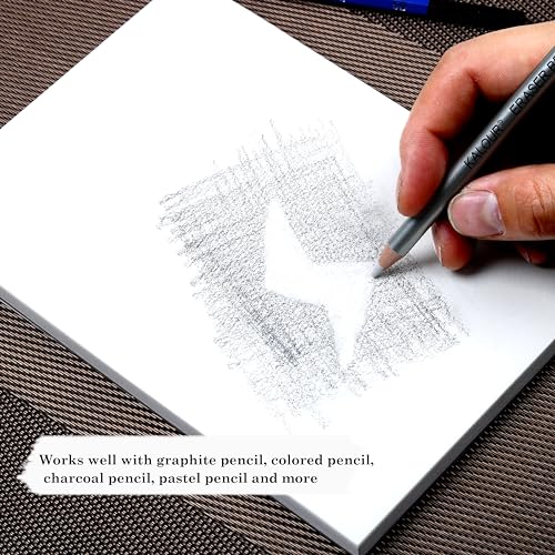KALOUR Detail Eraser Pencil - 6pc Pencils with Brush and 2pc Sharpener,Erasing Small Details or add Highlights for Sketching, Charcoal Drawings. Fine Detail Eraser for Beginners & Artists