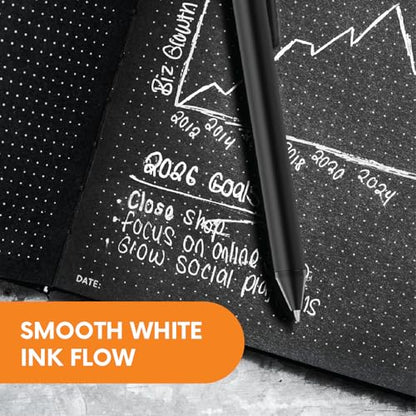 Notsu Black Paper Journal & White Gel Pen Bundle | B5 Dot Grid Notebook, Bullet Journal Set, Sketching & Art Supplies, 160 Premium Pages + 4 White Gel Pens for Dark Paper