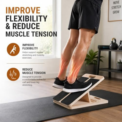 SummitCrest Wooden Slant Board for Calf Stretching, Calf Stretch Board | 5 angle adjustable incline board, 550 lbs, calf stretcher and squat wedge for squats, mobility, resistance bands included