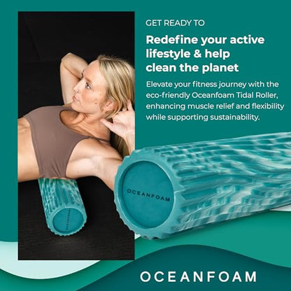 Oceanfoam Tidal Roller - Jade & Seafoam Marbled - Muscle Massage Foam Roller for Back Pain & Stretching - Firm and Ergonomic Wide Wave Textured - Yoga, Athletics, & Wellness - Full Size, 20" x 5" - color: Jade & Seafoam Marbled