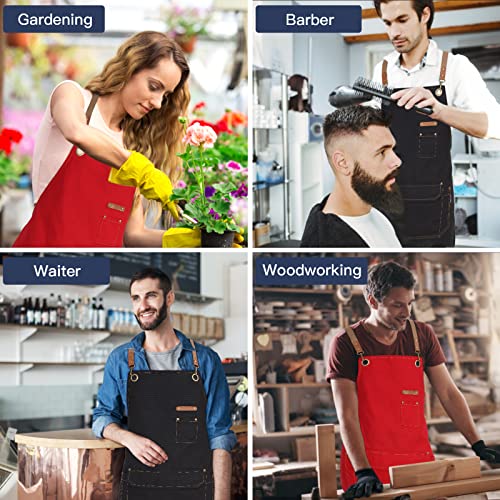 Genixart Chef Apron Men Women, Kitchen Aprons Cooking, BBQ - Black, 6 Pack | Box Packed, Cotton Canvas, Cafe, Bar, Workshop, Restaurant, Water & Oil Stain Resistant, Cross Back Adjustable, Large Pockets - color: Black, 6 Pack