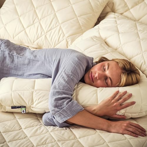 WOOLROOM Organic V-Shaped Washable Wool Pillow - 100% Natural Traceable Washable Organic Wool Organic Cotton 300 Thread Adjustable Bed Pillow - Feather Down Alternative Bedding