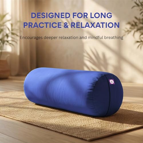 Yogikuti Iyengar Yoga Bolster for Restorative Yoga and Meditation – Lightweight Cotton Support Pillow with Handle for Easy Carry, Versatile for Pose Modification, Balance, Back Relief, and Relaxation - color: Blue, size: Long