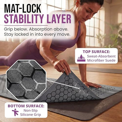 Clever Yoga Hot Yoga Mat Towel – Non-Slip Grip for Hot Yoga, Sweat Absorbent, Honeycomb Silicone Grip, Stays Flat – Ideal for Pilates, Travel, Washable & Lightweight - Gray - color: Gray