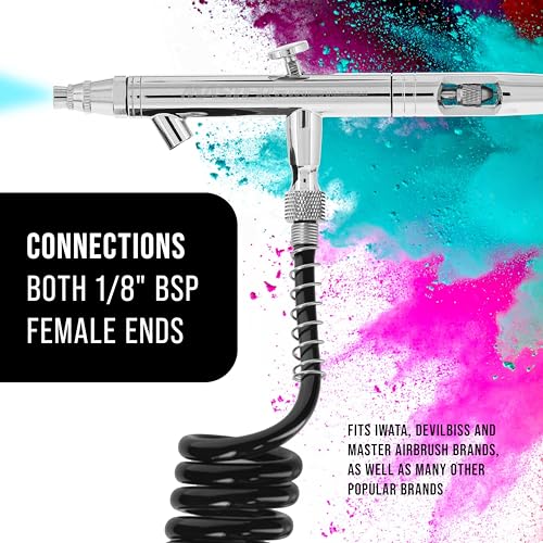 Master Airbrush Premium 10 Foot Recoiling Airbrush Hose | Standard 1/8" BSP 1/8" Air Brush Hose Adapter Fitting Connectors on Both Ends - size: 10' Coiled (1/8" Fittings)
