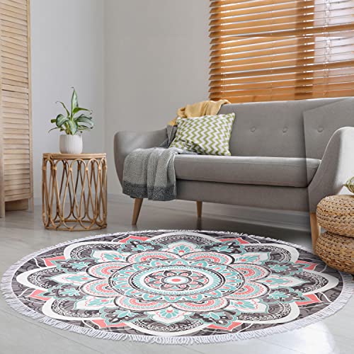 LIVILAN Round Boho Bohemian Mandala Beach Towel,Thick Microfiber Cute Circular Quick Drying Sand Free Beach Towel, Circle Towel Hippie Gifts for Women, 59 inches Madiation Tapestry with Tassels - color: Mandala Beach Towel