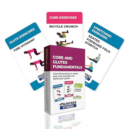 50 Exercise Cards Core & Glutes 3x5'', Beginner to Intermediate