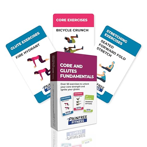 50 Exercise Cards Core & Glutes 3x5'', Beginner to Intermediate