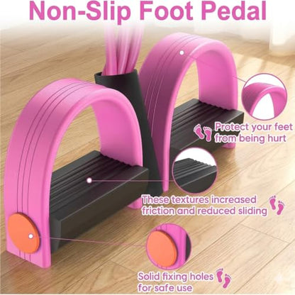 Multifunction Pedal Resistance Band with Handles, Pink | 6-Tube Natural Rubber Elastic Yoga Pedal Puller for Home Workouts, Full-Body, Core Strength, Arm Training and Leg Exercises
