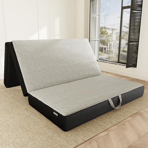 ROXGOX Memory Foam Trifold Mattress, Foldable Mattress Full Size 6 Inch, Portable Floor Bed with Washable Cover, Handle & Non-Slip Bottom, for RV, Travel, Camping, Yoga, 73"x52"x6", Grey - size: Full, style: 6 Inch-Grey