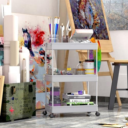 SPACEKEEPER 3 Tier Rolling Cart, Bathroom Cart Organizer with Wheels, Gray - color: Grey, size: 3 Tier