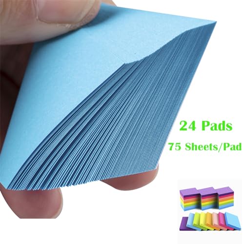 Mini Sticky Notes 1.5x2 Inches, Bright Colors Self-Stick Pads | 24 Pack, 75 Sheets/Pad,1800 Sheets