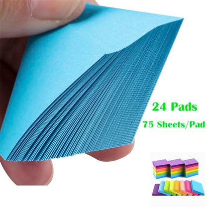 Mini Sticky Notes 1.5x2 Inches, Bright Colors Self-Stick Pads | 24 Pack, 75 Sheets/Pad,1800 Sheets