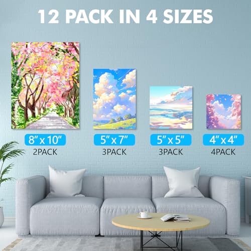 ESRICH Canvas Boards for Painting 12 Pack Art Supplies Paint Canvas 4x4, 5x5, 5x7, 8x10 Blank Large Canvases for Painting-Cotton Primed Canvas Panels for Acrylic, Oil, Gouache & Tempera. - size: 12 pack（4x4 5x5 5x7 8x10)