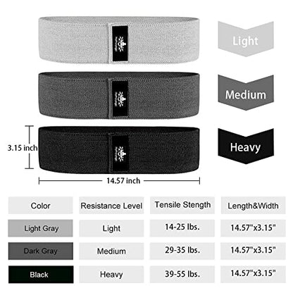 Hatha Yoga Large Resistance Band,14.5" x3.15",Fabric Exercise Loop Bands with Instruction Guide and Carry Bag, Set of 3. - color: Black Ash