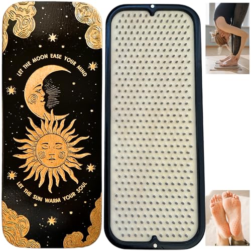 TENGRY Sadhu Board, Specially Crafted Aluminum & Copper Nails, Light Nail Board, 0.31 IN (8 mm), Beginners, Hexagon, Slim Sadhu Wood Board for Standing on Nails, Acupuncture Foot Massage, Yoga Gift - color: Aluminum Nails Moon and Sun Black
