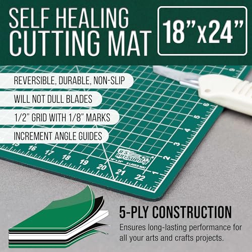 U.S. Art Supply 18"x24" Self-Healing Cutting Mat 5-Ply Green/Black | Double-Sided Green/Black Craft Mat, Non-Slip Cutting Mats for Crafts, Sewing, Quilting, Scrapbooking - color: Green/Black