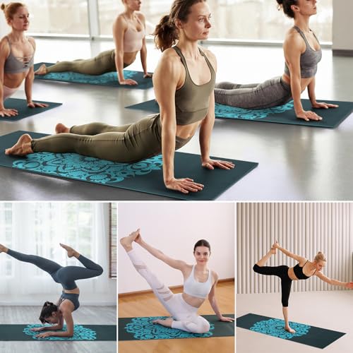 Avoalre Folding Yoga Mat, 72"x 32"x 0.24" Extra Wide Non-Slip Exercise Fitness Yoga Mats, Eco-Friendly High Density 6mm Thick Print Pilates Mat with Carrying Bag for Women Men Home Workout