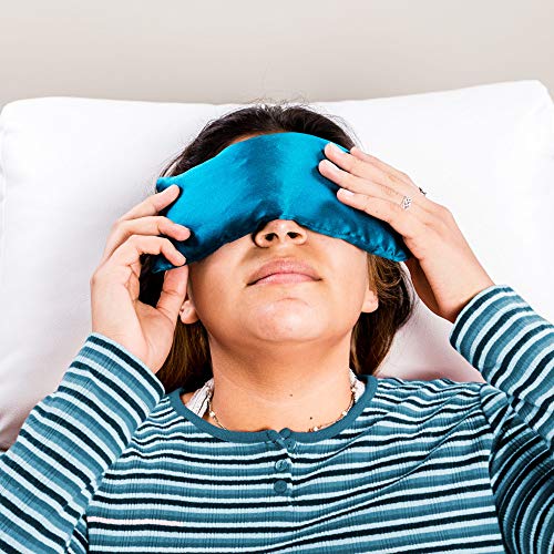 EARTHLITE Holistic Alchemy Aromatherapy Eye Pillow - 100% Silk Cover, Natural Herbs & Flax Seeds, Weighted, Cooling & Soothing - color: Teal Blue