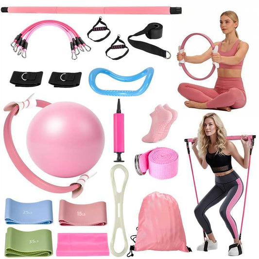 9-Piece At Home Pilates Kit for Beginners & Women | Complete Pilates Equipment Set with Ring, Yoga Ball, Resistance Bands & Pilates Bar