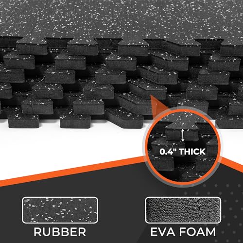 SUPERJARE 0.4'' Thick 24 Pcs 96 Sq Ft Rubber Top Exercise Equipment Mats, High Density EVA Foam Mats with Rubber Top, Interlocking Gym Flooring for Home Gym, Protective Workout Mat, Black/Grey - size: 24 Tiles (96 Sq Ft)