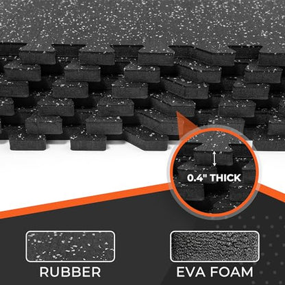 SUPERJARE 0.4'' Thick 24 Pcs 96 Sq Ft Rubber Top Exercise Equipment Mats, High Density EVA Foam Mats with Rubber Top, Interlocking Gym Flooring for Home Gym, Protective Workout Mat, Black/Grey - size: 24 Tiles (96 Sq Ft)