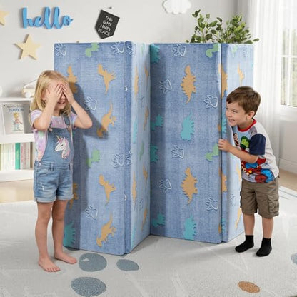 MeMoreCool Kids Floor Mattress, 48x72 Inch Foldable Play Mat, Dinosaur - color: Denim Dinosaur