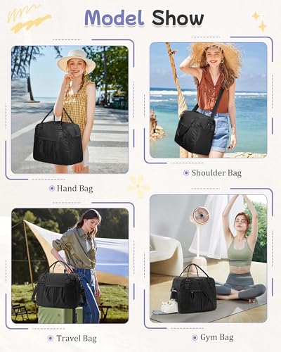 Large Duffle Bag for Travel with Shoe Compartment, Puffer Weekender Bags for Women Travel Tote Carry on Duffel Bag for Airplanes, Personal Item Bag Gym Bag Women, Black - color: Black X-Large